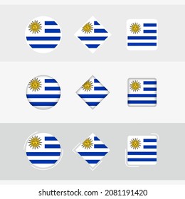 Uruguay flag icons set, vector flag of Uruguay. Three versions of icon.
