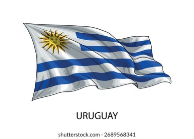 Ilustração da bandeira do Uruguai mostrando as cores nacionais acenando no fundo branco