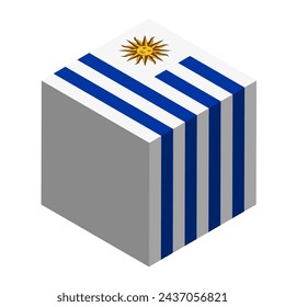 Bandera de Uruguay - cubo 3D isométrico aislado sobre fondo blanco. Vector.