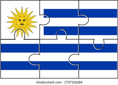Uruguay Flag Jigsaw Puzzle. Vector illustration. 6 pieces of puzzles. Simple puzzles for kids.