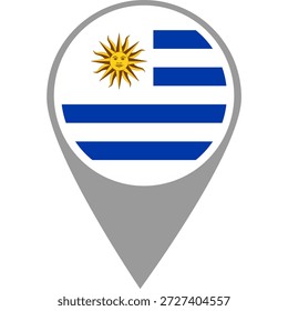 Pino de localização da bandeira do Uruguai, bandeira do Uruguai no pino de localização, Ponteiro do mapa do Uruguai em alta qualidade