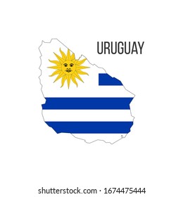 Uruguay flag map. The flag of the country in the form of borders. Stock vector illustration isolated on white background.