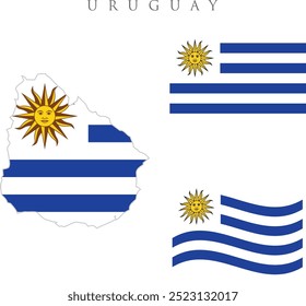 Bandera de Uruguay y mapa de Gran Bretaña con diferente proporción y esquema de color correcto. Ilustración vectorial. Bandera nacional de Uruguay y Artes vectoriales ilustración 