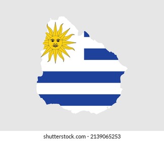 Uruguay Flag Map. Map of the Oriental Republic of Uruguay with the Uruguayan country banner. Vector Illustration.