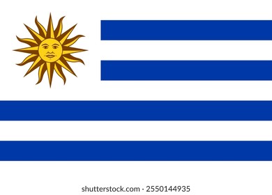 Uruguay Flagge in offiziellen Farben, Abmessungen und Seitenverhältnis. Vektorfahne, die Nationalstolz, Identität, Erbe, Patriotismus und Autorität symbolisiert