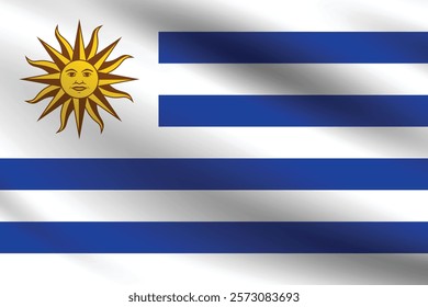 Uruguay flag official colors and proportion digital vector illustration. Pleated flag.