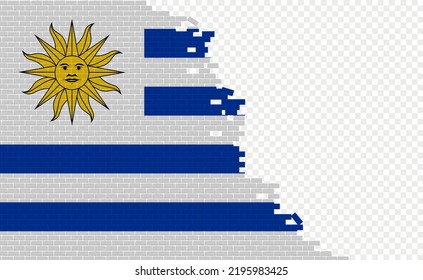 Uruguay flag on broken brick wall. Empty flag field of another country. Country comparison. Easy editing and vector in groups.