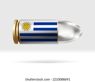 Uruguay flag on bullet. A bullet danger moving through the air. Flag template. Easy editing and vector in groups. National flag vector illustration on background.