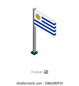 Uruguay Flag on Flagpole in Isometric dimension. Vector illustration.
