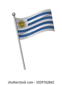 Uruguay flag on the flagpole. Official colors and proportion correctly. waving of Uruguay flag on flagpole, vector illustration isolate on white background.