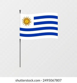 Uruguay flag on flagpole. Vector illustration.