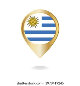 Uruguay flag on golden pointer map, vector illustration eps.10
