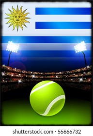 Uruguay Flag on Stadium Background during Tennis Match Original Illustration