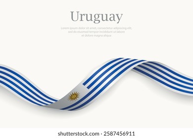 Uruguay flag on Waving ribbon. Template for independence day