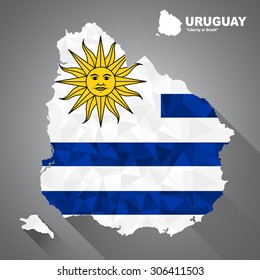 Uruguay flag overlay on Uruguay map with polygonal and long tail shadow style (EPS10 art vector)