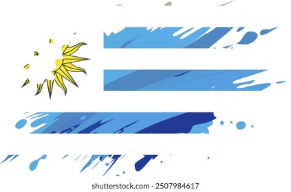 Uruguay flag painted with Grunge brush stroke, watercolor flag style.