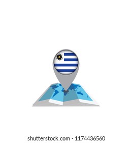 Uruguay Flag Round Pin Icon on map. Vector icon