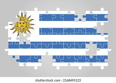 Uruguay flag shape of jigsaw puzzle vector, puzzle map, Uruguay flag for children and classroom, country logo asset, solve problem concept, flat design