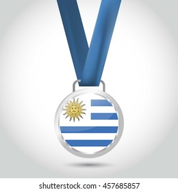 Uruguay Flag in Silver Medal. Vector Illustration. RIO Olympic Game silver Medal. Vector Illustration