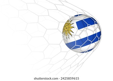 Uruguay flag soccer ball in net. Vector sport illustration.