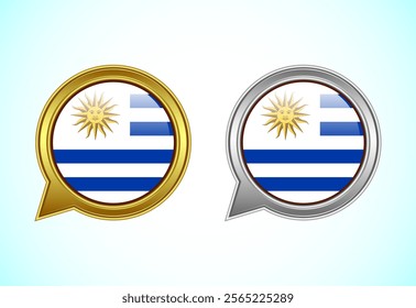 Uruguay flag speech bubble. Speaking flag icon in gold and silver color