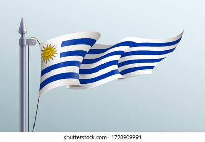 Uruguay Flaggenstaat-Symbol isoliert auf nationalen Hintergrund-Banner. Grußkarte Nationaler Unabhängigkeitstag der östlichen Republik Uruguay. Illustrationsbanner mit realistischer Staatsflagge.
