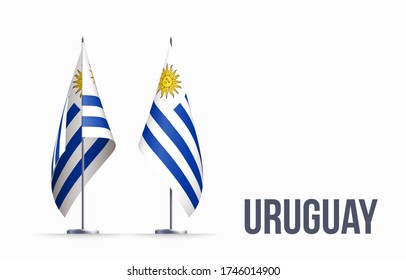 Uruguay flag state symbol isolated on background national banner. Greeting card National Independence Day of the eastern republic of Uruguay. Illustration banner with realistic state flag.