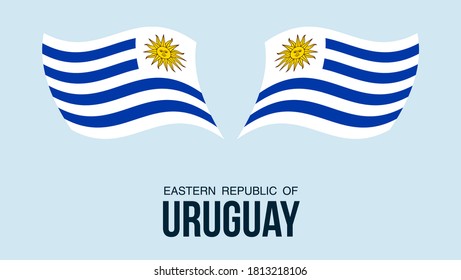 Uruguay flag state symbol isolated on background national banner. Greeting card National Independence Day of the eastern republic of Uruguay. Illustration banner with realistic state flag.