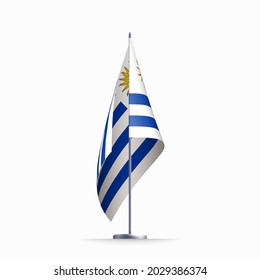 Uruguay flag state symbol isolated on background national banner. Greeting card National Independence Day of the eastern republic of Uruguay. Illustration banner with realistic state flag.