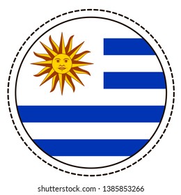 Uruguay flag sticker on white background. Vintage vector seal quality badge. Template design element. National day. Travel sign.