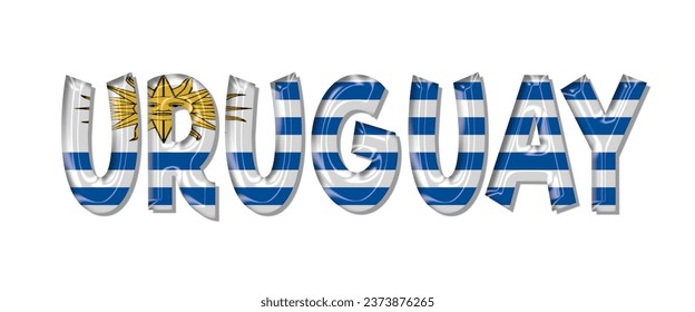 Letra uruguaya de texto, fuente uruguaya 3D con bandera, ilustración vectorial 3D Uruguay