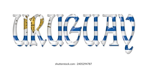 Letra URUGUAY del texto del indicador, fondo coloreado del indicador URUGUAY 3D, ilustración vectorial del indicador URUGUAY