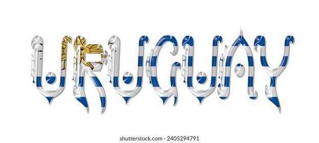 URUGUAY flag text font, 3D URUGUAY flag colorful background, URUGUAY flag vector illustration