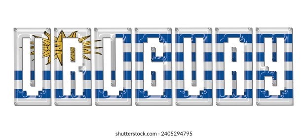 URUGUAY flag text font, 3D URUGUAY flag colorful background, URUGUAY flag vector illustration