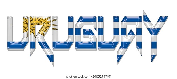 Letra URUGUAY del texto del indicador, fondo coloreado del indicador URUGUAY 3D, ilustración vectorial del indicador URUGUAY