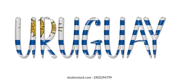 URUGUAY flag text font, 3D URUGUAY flag colorful background, URUGUAY flag vector illustration