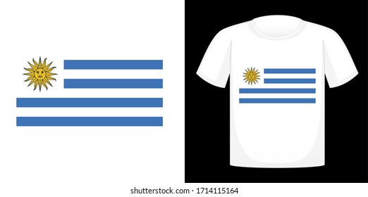Diseño de camisetas con bandera uruguaya, impresión, ilustración vectorial Diseño de camisetas patrióticas