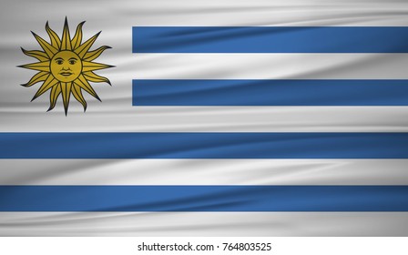 Uruguay flag vector. Vector flag of Uruguay blowig in the wind. EPS 10.