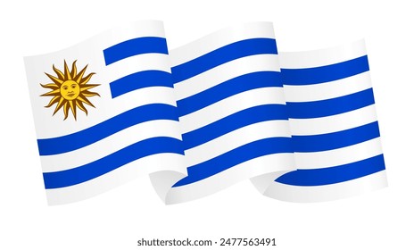 Uruguay flag wave isolated on png or transparent background vector illustration. 