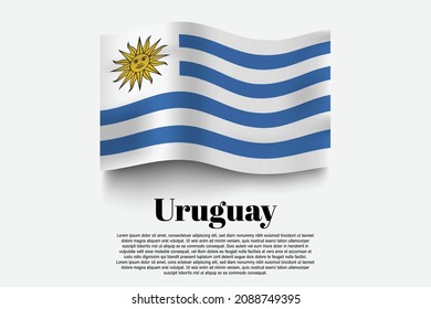 Bandera de Uruguay ondeando en fondo gris. Ilustración vectorial.