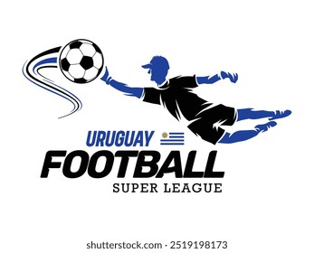 Uruguai liga de futebol, bola de futebol, logotipo de futebol, Salto de jogador isolado no fundo branco, Ilustração de vetor