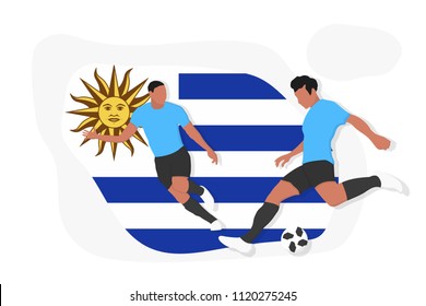 Uruguay football team player kicking dribbling 2018 championship vector illustration soccer