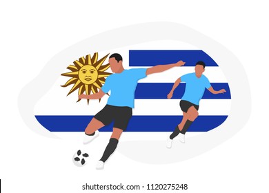 Uruguay football team player kicking dribbling 2018 championship vector illustration soccer