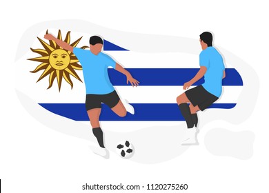 Uruguay football team player kicking dribbling 2018 championship vector illustration soccer