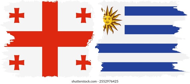 Uruguay and Georgia grunge flags connection, vector