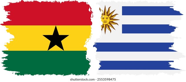 Uruguay and Ghana grunge flags connection, vector