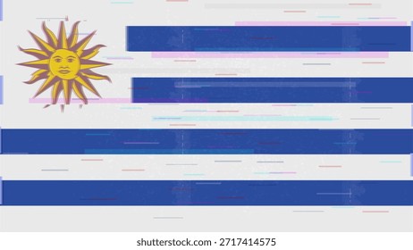 Vector Video de bandera de falla de Uruguay, distorsión dividida RGB, ilustración de marco abstracto digital