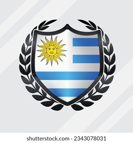 Uruguay Glossy Black Shield Flag With Rounding Leaf Wreath 
