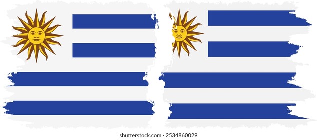 Uruguay and Uruguay grunge flags connection, vector