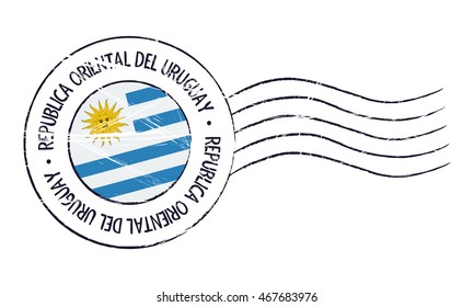 Uruguay grunge postal stamp and flag on white background